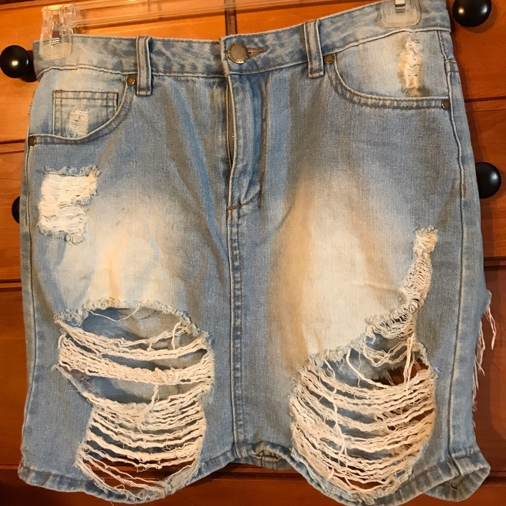 Distressed jean Skirt